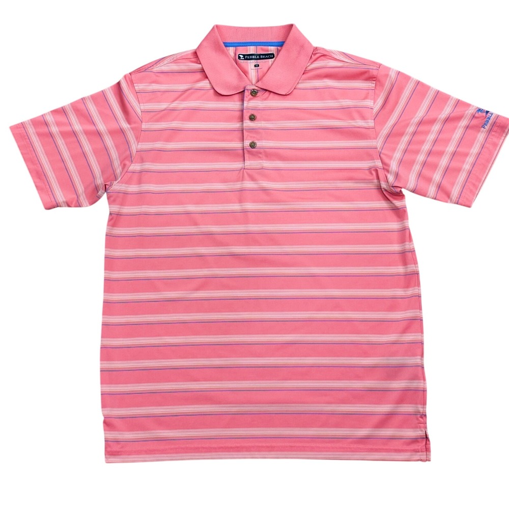 Pebble Beach Pink Striped Dry-Luxe Performance Polo Mens Size M
Golf Gorpcore